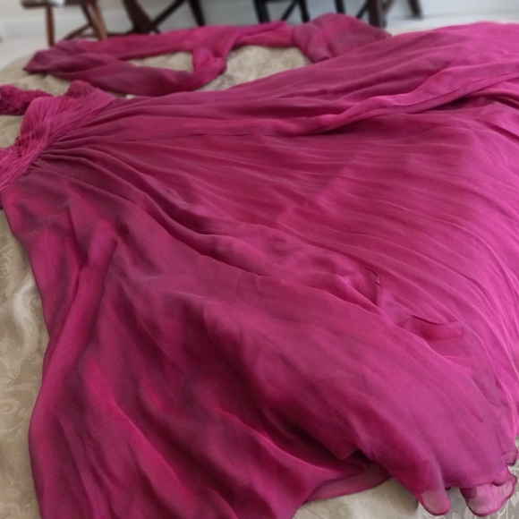 Rickie Freeman for Teri Jon chiffon evening gown from Saks, raspberry color. - Picture 9 of 13